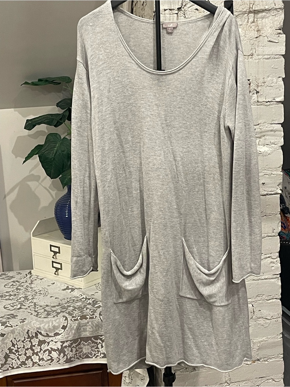 J. Jill Light Gray Long Sleeve Scoop Neck Pocket Dress